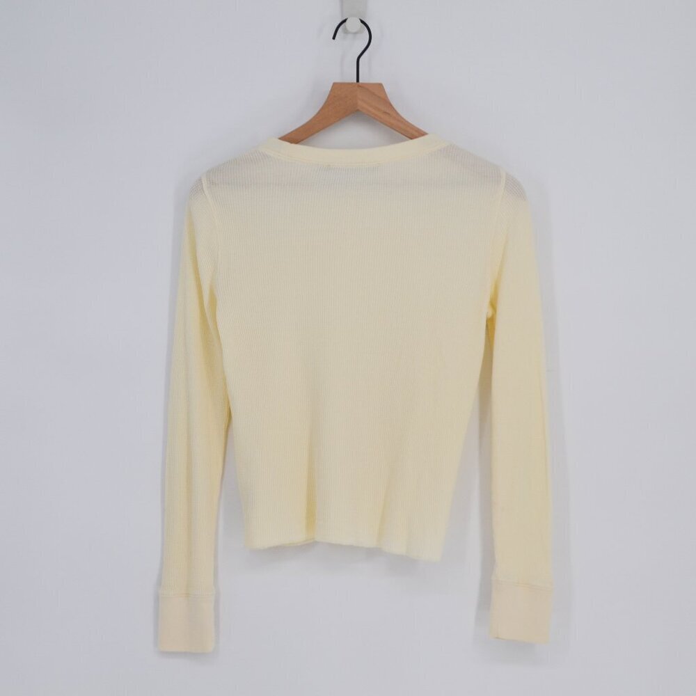 Jenni Kayne Waffle Knit Cotton Long Sleeve Thermal Top in Ivory Women's XS - Picture 3 of 6